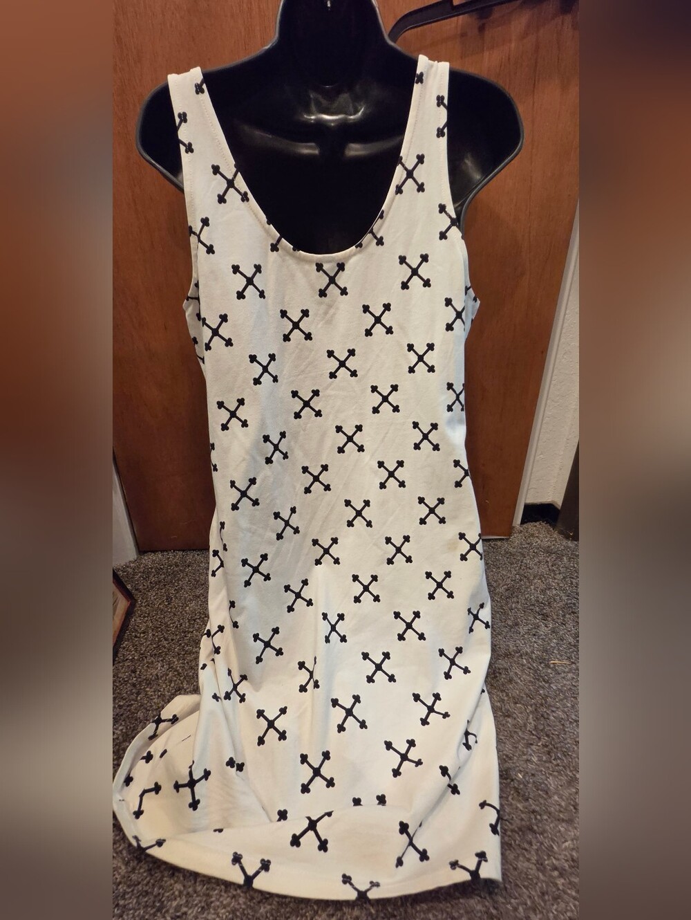 Divided White Midi Tank Dress with Black Cross Print SzL NWT - Picture 5 of 6